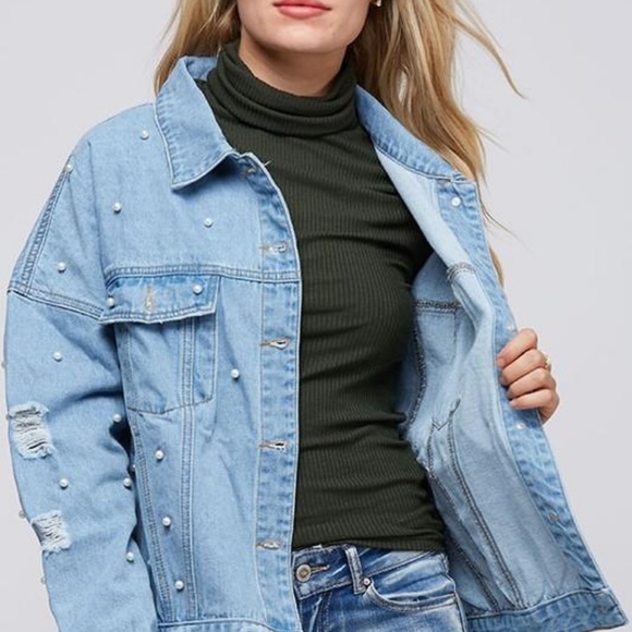Distressed Hem Jacket w/ Pearls main image 1